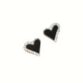 Black Heart Enamel Stud Earrings Silver CZ Border Pair view 5