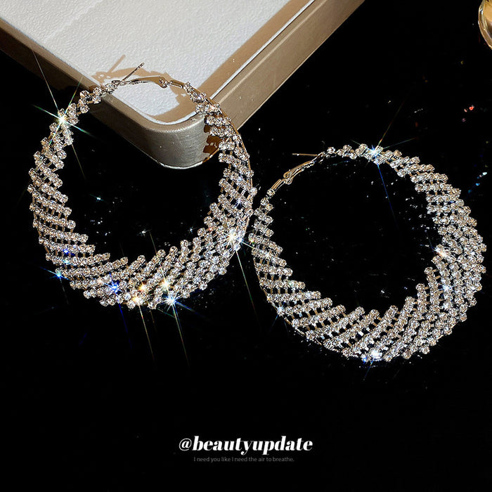 Silver Crystal Layered Statement Hoop Earrings Fashion Jewelry