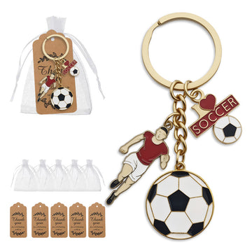 Soccer Player Multi Charm Keychain Gold Ring Enamel