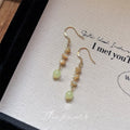 Gold Hook Beaded Drop Earrings Cream Shell Green Bead view 4