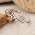 Silver Tone Engraved Feather Hoop Earrings Polished Metal Jewelry view 2
