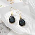 Gold Tone Rhinestone Teardrop Pressed Flower Drop Earrings in Five Designs view 5