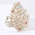 Openwork Peacock Brooch Rhinestone Tail Gold Multicolor Silver view 2