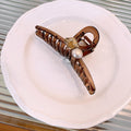 Brown Translucent Pearl Crystal Bow Hair Claw Clip view 6