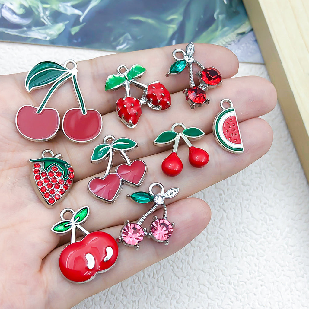 Resin White K Enamel Strawberry Banana Cherry Fruit Charm Pendants for DIY Bracelet Necklace