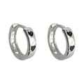 Silver Huggie Hoop Earrings Black Heart Enamel Accents view 5