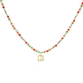 Multicolor Seed Bead Necklace Square White Pendant Gold view 5