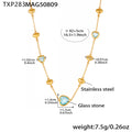 Heart Glass Stone Station Necklace Stainless Steel Color Mix view 6