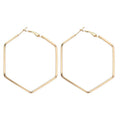 Large Hexagonal Hoop Earrings in Gold and Silver Tone view 1