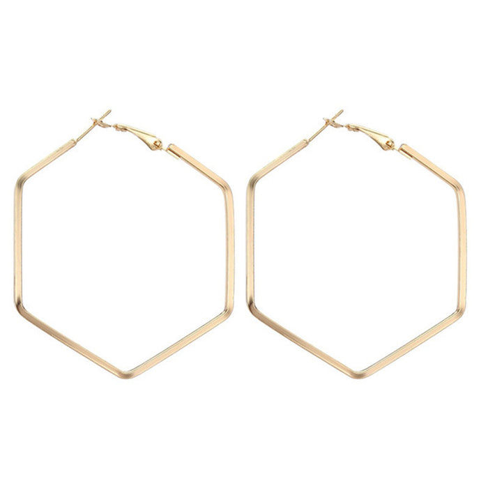 Large Hexagonal Hoop Earrings in Gold and Silver Tone