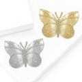 Gold Silver Hammered Butterfly Brooch Clear Crystal Body view 3