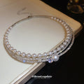 Silver Multi Layer Pearl Rhinestone Crystal Accent Choker view 2