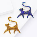 Long Tail Crystal Cat Brooch in Gold or Deep Blue Enamel view 1
