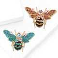 Gold Tone Enamel Bee Brooch Crystal Wing Flower Pin view 2