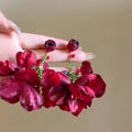 Fabric Rose Cluster Drop Earrings in Pink and Burgundy view 7
