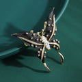 Black Enamel Butterfly Brooch With Crystal Details view 2