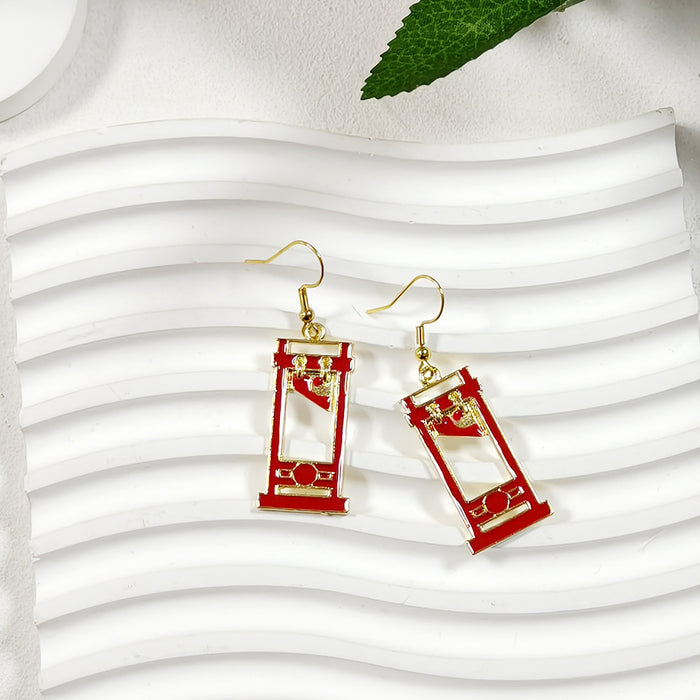 Red Guillotine Gothic Drop Earrings with Stainless Steel Ear Wires