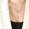 Steel Iridescent Cube Crystal Pearl Lariat Necklace view 4