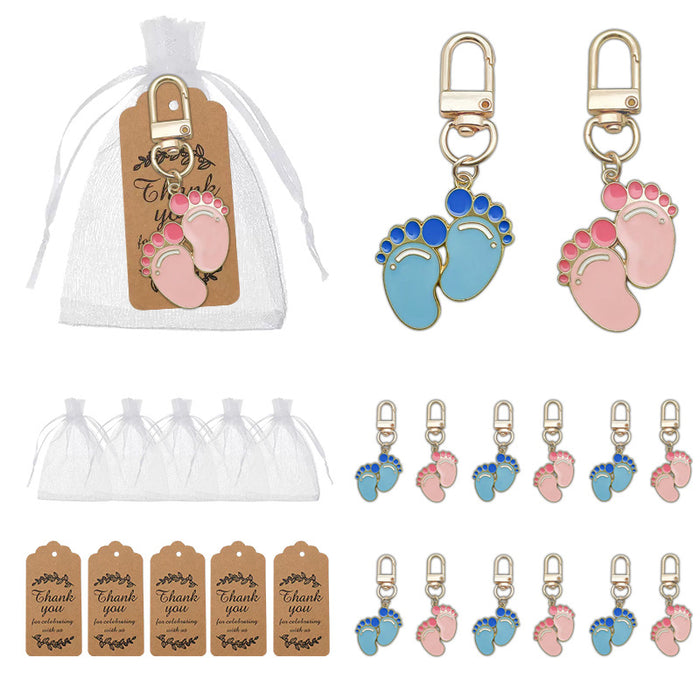 Pink Blue Baby Feet Enamel Keychain Gold Lobster Clasp