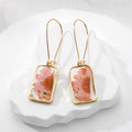 Gold Tone Rectangular Pressed Flower Resin Long Drop Earrings view 2
