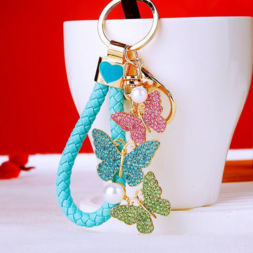 Three Butterfly Keychains with Plain Cord and Braided Loop Options