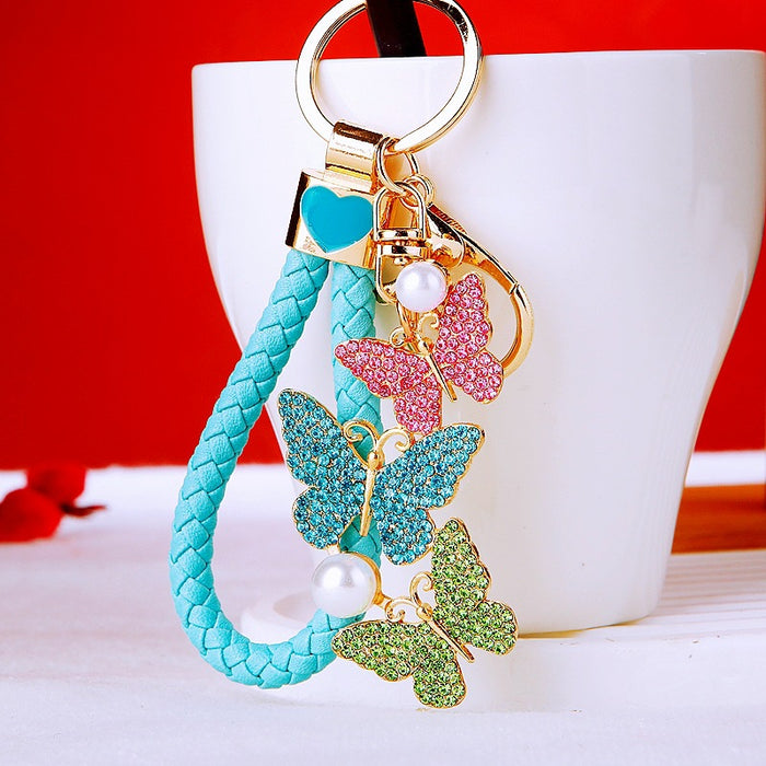 Three Butterfly Keychains with Plain Cord and Braided Loop Options