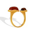 Open Dual Stone Ring Red Stone Tiger Eye Gold Steel Finish view 5
