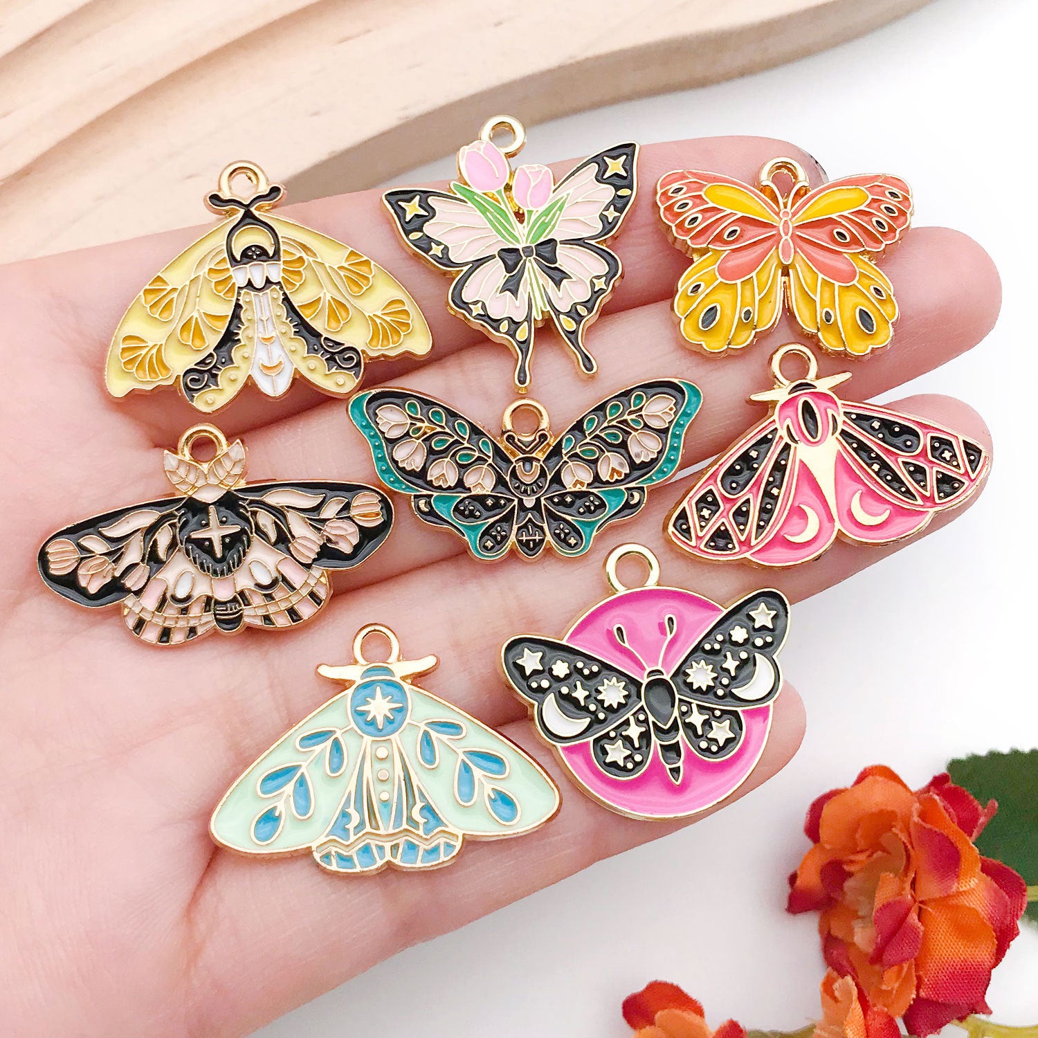 Colorful Enamel Zinc Alloy Flower Animal Butterfly Charm Pendant for Bracelet DIY