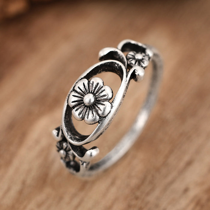 Antique Silver Openwork Flower Band Ring Sizes 6-10