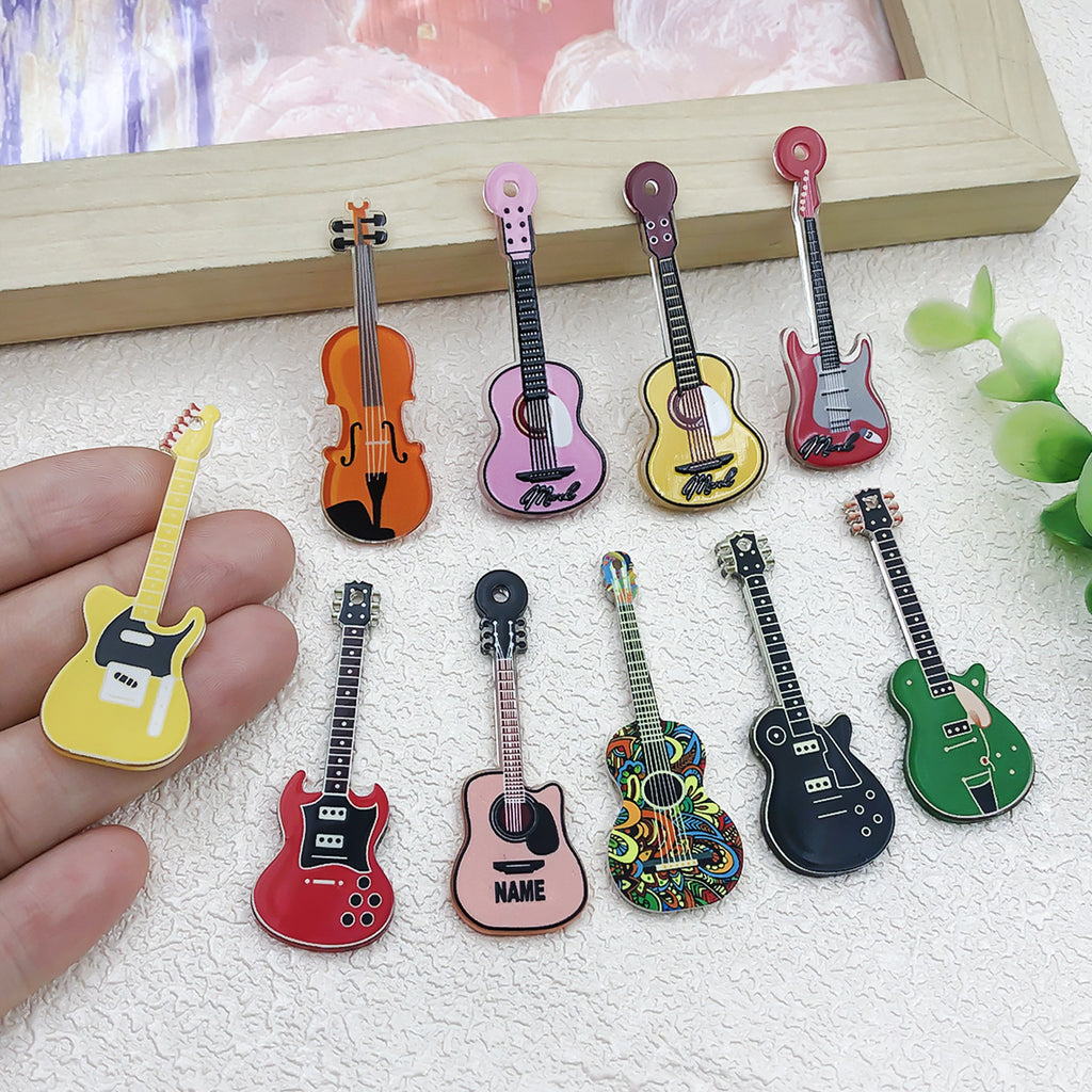 Acrylic Double Sided Vintage Guitar Charm Pendant for DIY Necklace Keychain