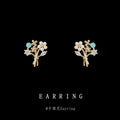 Gold Tone Floral Bouquet Stud Earrings With Pearls And Clear Stones view 1