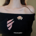 Gold Tone Pink Enamel Flower Brooch With Pearl Like Center view 4
