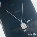 Rectangular Clear Solitaire Halo Pendant Necklace Silver Tone view 5