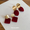 Gold Tone Red Velvet Geometric Drop Stud Earrings Fashion Earrings view 3