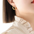 Gold Steel Double Row Beaded C Hoop Stud Earrings Brass view 4