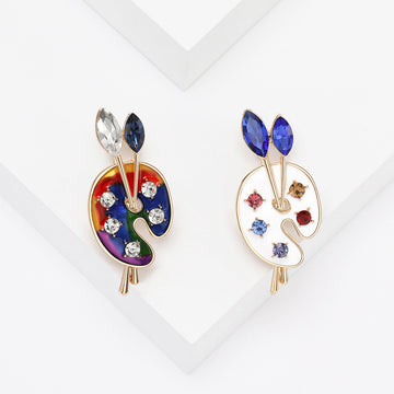 Enamel Artist Palette Brooch White Rainbow Two Styles