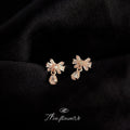 Rose Gold Baguette Bow Teardrop Zircon Drop Stud Earrings view 1