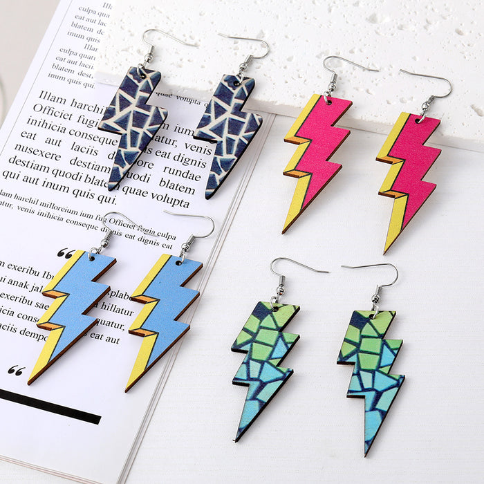 Silver Tone Lightning Printed Acrylic Hook Earrings in Four Designs