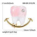 Pink Enamel Tooth Brooch with Crystal Accent and Gold Smile view 6