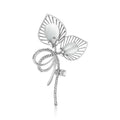 Cat Eye Openwork Leaf Brooch Rhinestone Bow Silver Gold Pin view 2