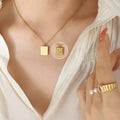 Square Gold Pendant Necklace Embossed Chinese Script Design view 6
