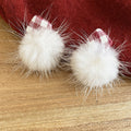 Red Fabric Stud Earrings With White Pom Pom Drops For Distinctive Statement Styling view 7