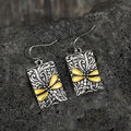 Dragonfly Relief Rectangle Drop Earrings in Two Tone view 3