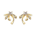 Gold Tone Clear Stone Looped Ribbon Bow Stud Earrings For Women view 5