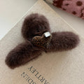 Brown Plush Fur Claw Clip Leopard Heart Rhinestone view 2