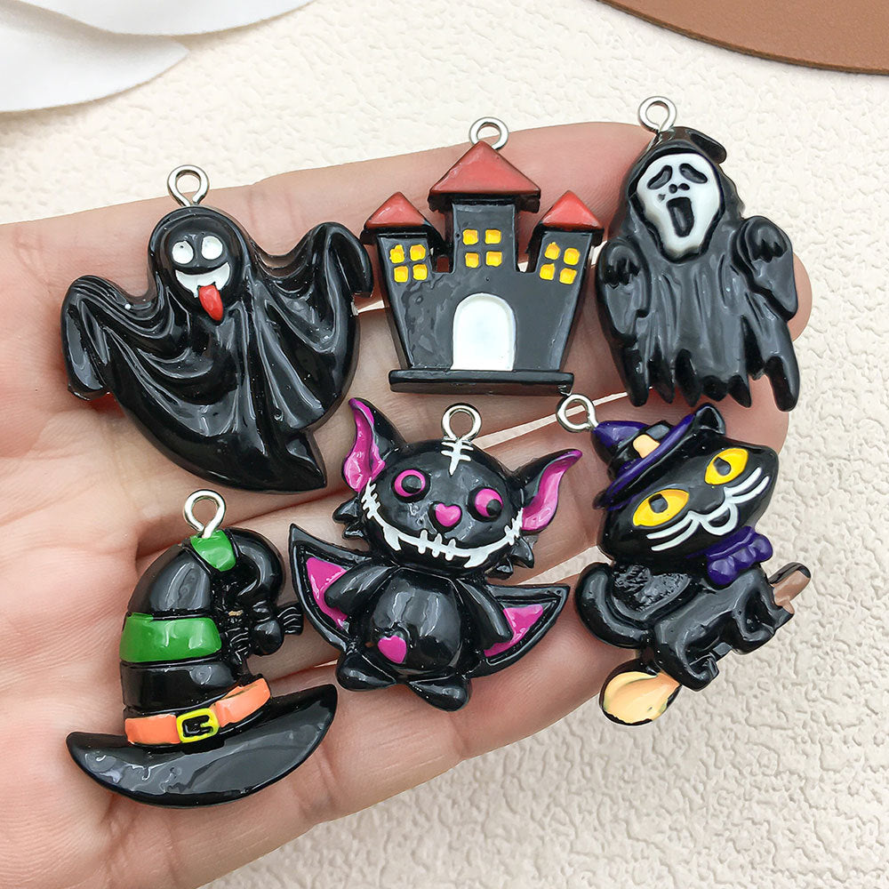 Resin Halloween Pumpkin Skull Ghost Charm Pendants for DIY Earring and Decoration Making