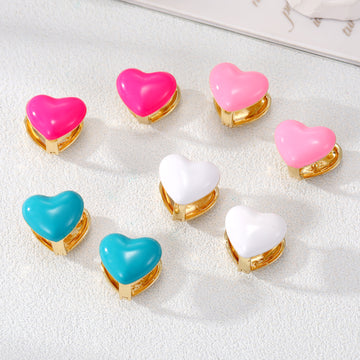 Gold Tone Double Heart Enamel Clip-On Earrings in Four Colors