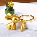 Gold Rabbit and Carrot Keychains with Nine Braided Loops and One Plain Style view 11