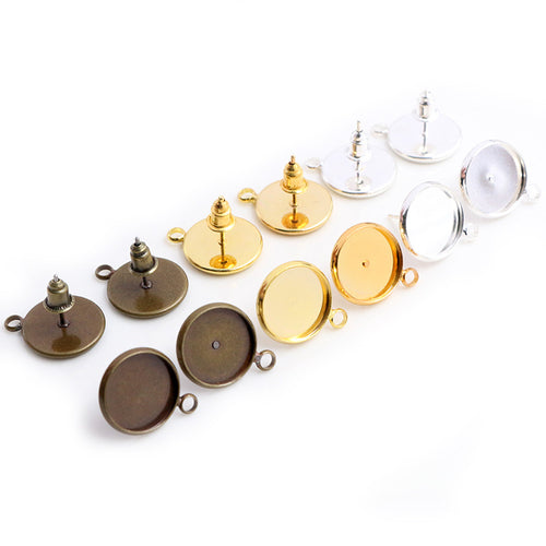 Round Bezel Earring Post Findings With Hanging Loop, close view of the finish and front surface