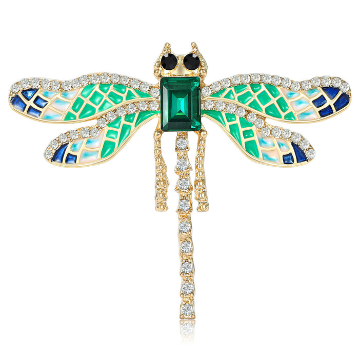 Long Tail Dragonfly Brooch in Purple or Green Crystal Wings